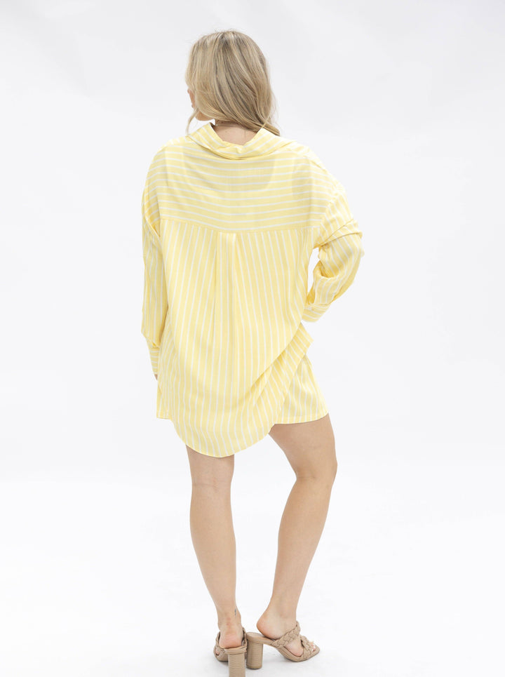 Grace+Emma-Kathryn Classic Button-Up, Yellow Stripes