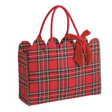 Mud Pie Red Tartan Scallop Tote (JB)