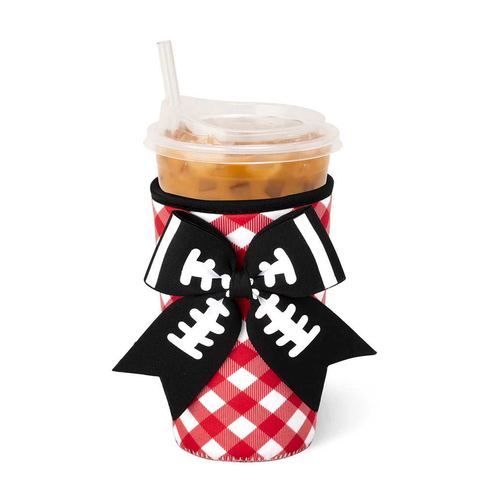 GAMEDAY GINGHAM RED + BLACK Medium Iced Cup Coolie- (LH)
