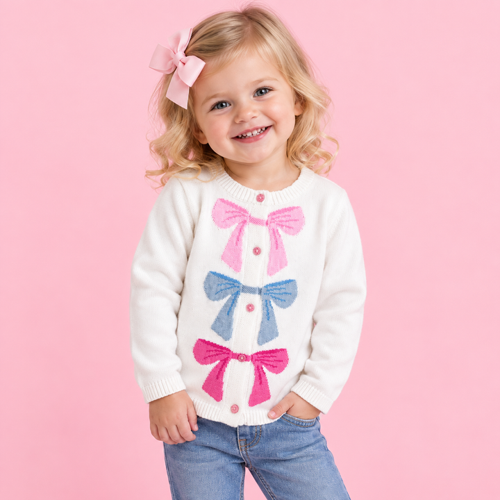 Mud Pie-Multi Bow Cardigan Sweater-2T-3T