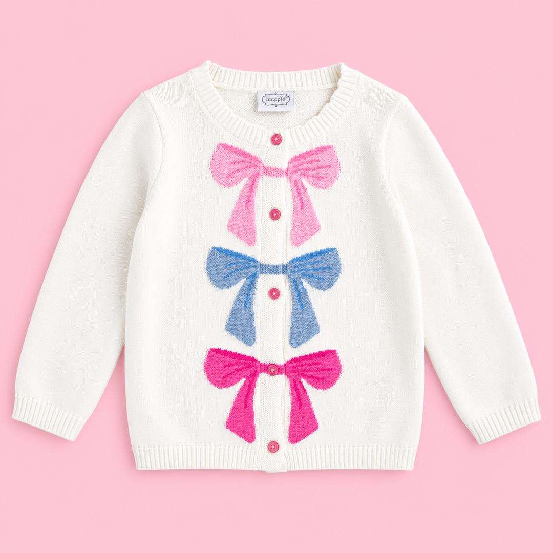 Mud Pie-Multi Bow Cardigan Sweater-2T-3T