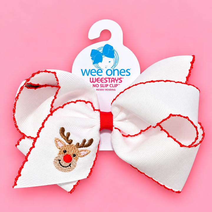 Wee Ones-Moonstitch Reindeer Embroidered Hair Bow