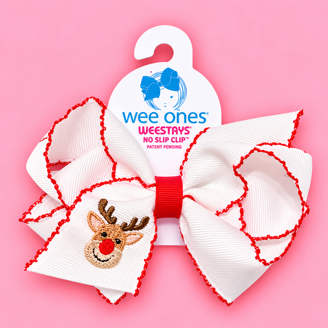 Wee Ones-Moonstitch Reindeer Embroidered Hair Bow