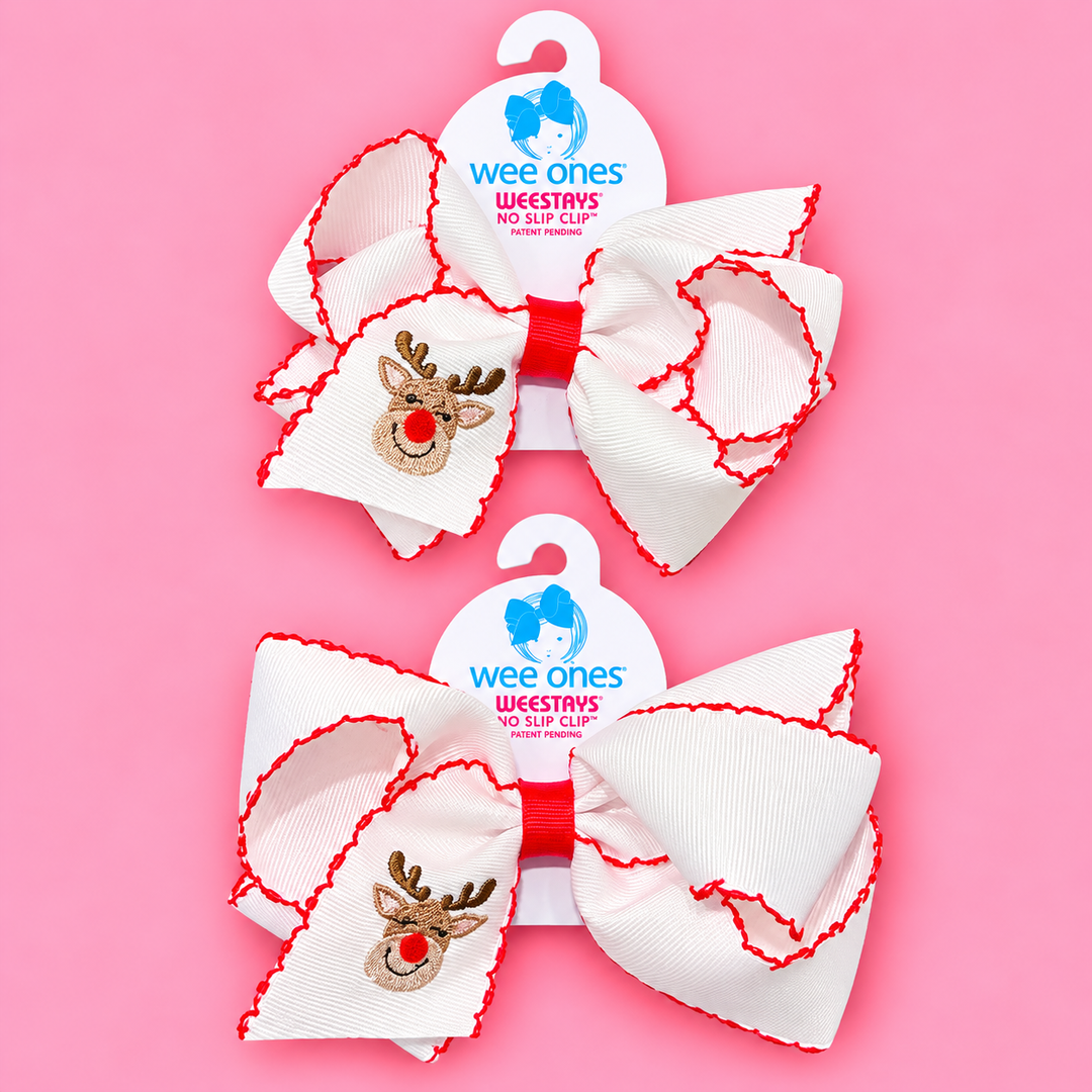 Wee Ones-Moonstitch Reindeer Embroidered Hair Bow