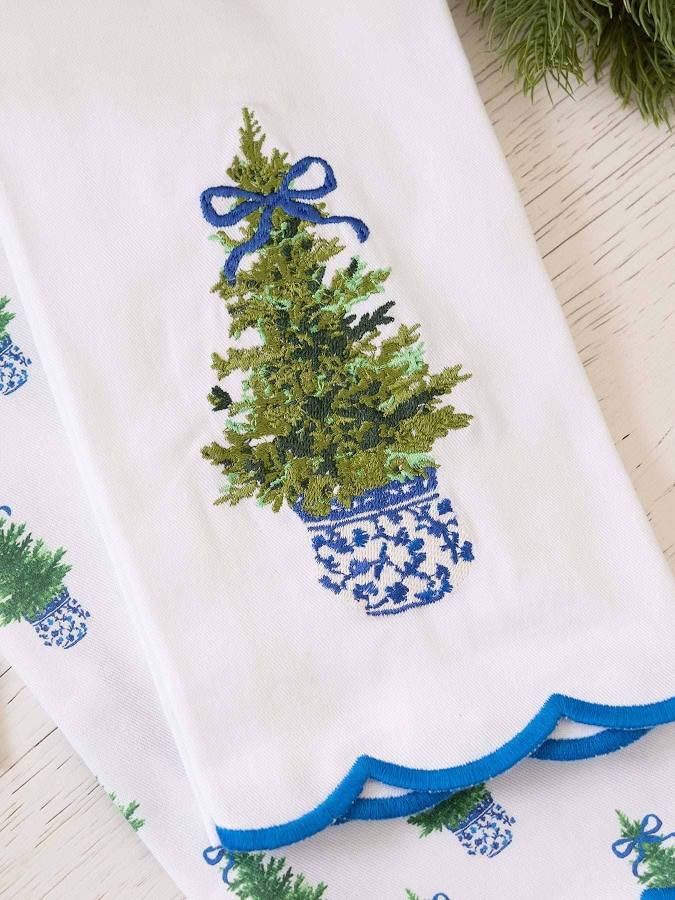 MARY SQUARE Tea Towel Ginger Jar Tree Embroidered (LH)