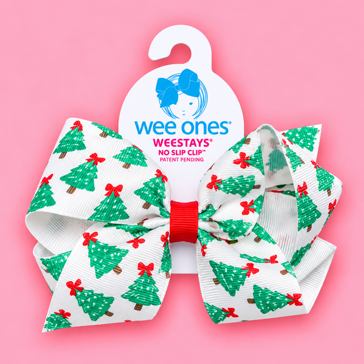 Wee Ones-Christmas Tree Print Hair Bow