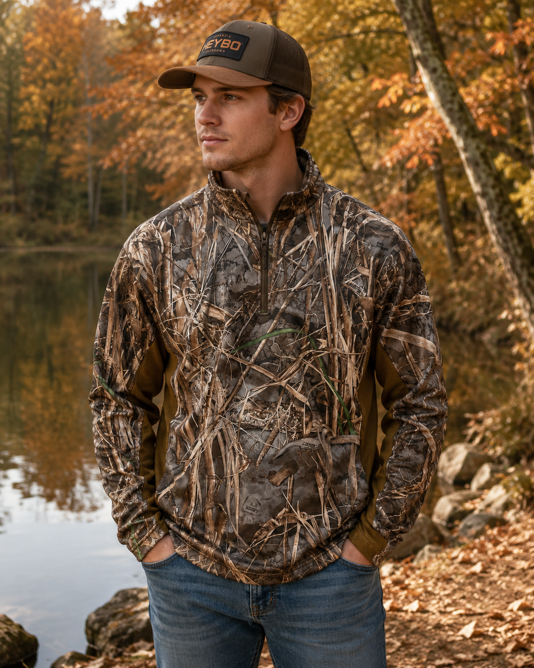 Heybo-Wanderer 1/4 Zip Pullover: Realtree Max 7