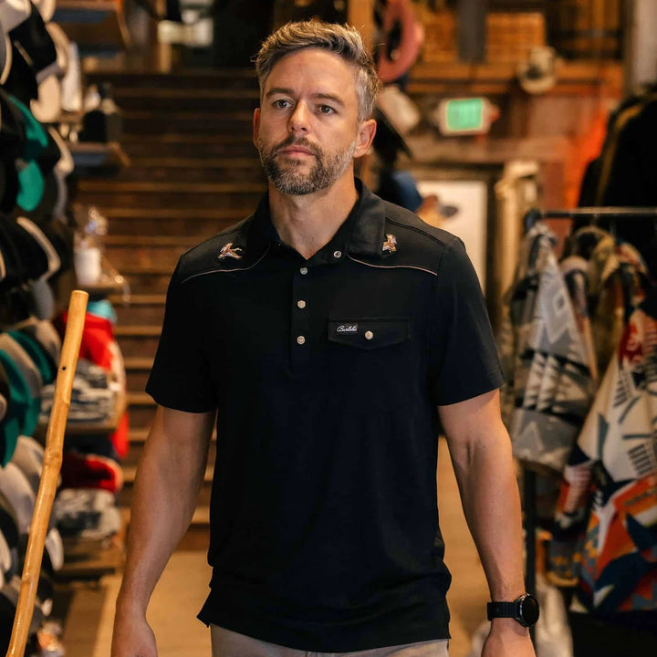 Burlebo-Pearl Snap Performance Polo - Mallards - Black