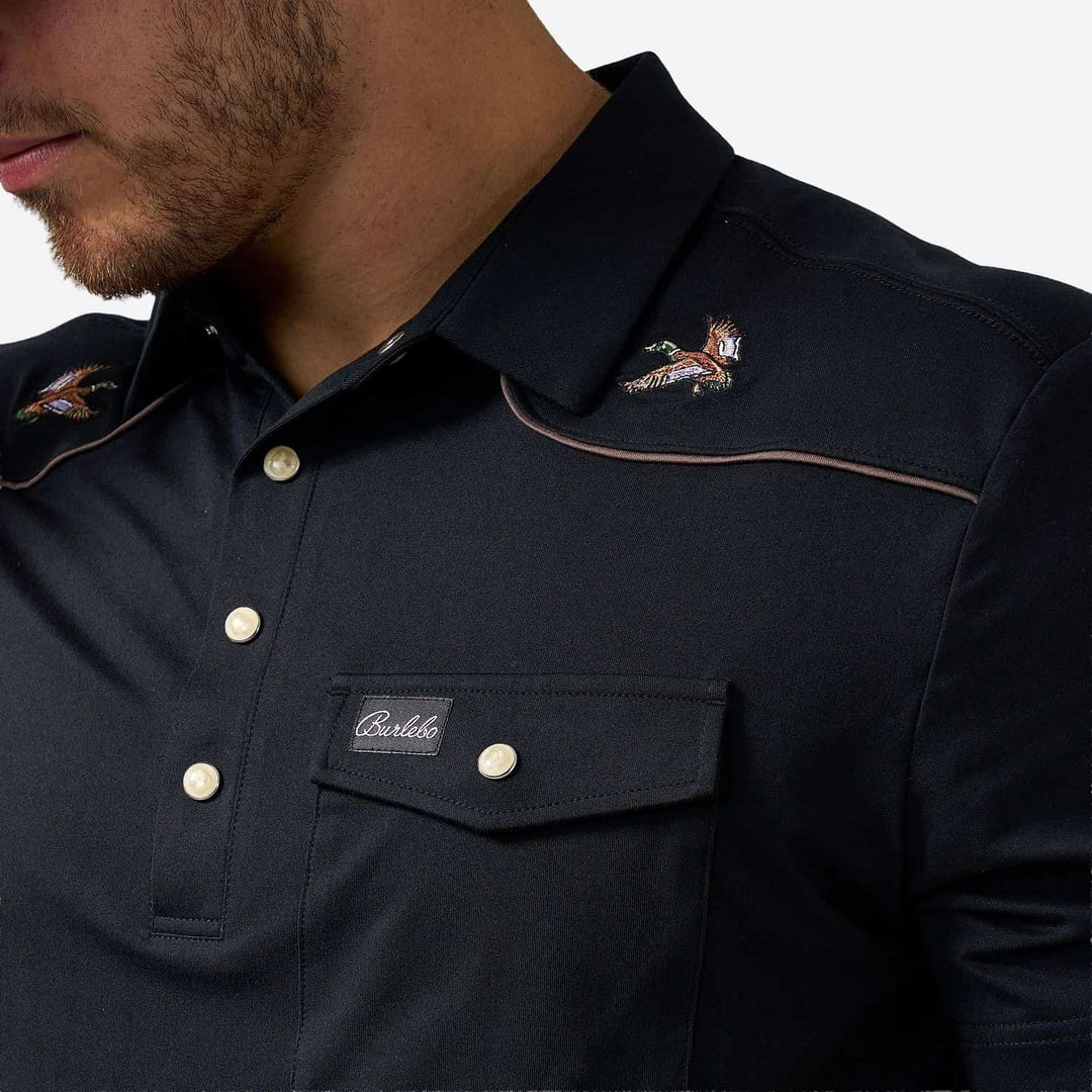 Burlebo-Pearl Snap Performance Polo - Mallards - Black