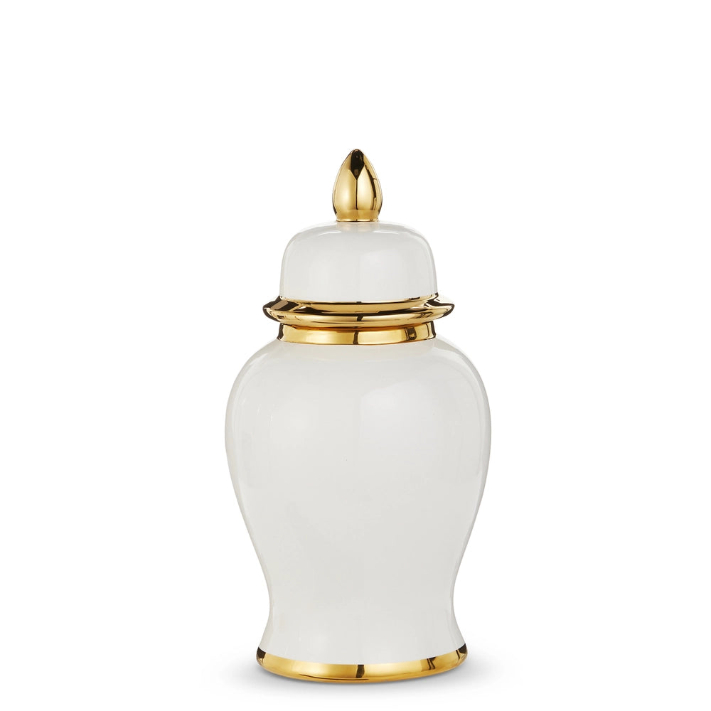 14.5" White And Gold Ginger Jar